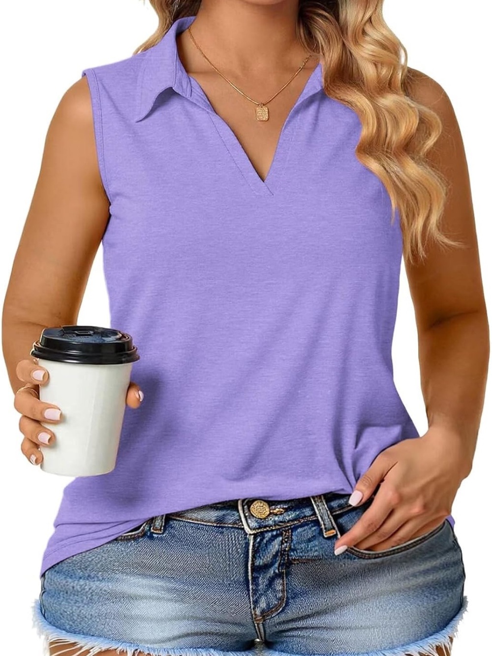 VOGRACE Plus-Size-Tank-Top for Women Collared V Neck Sleeveless Top Xl